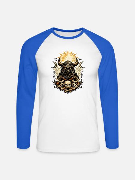 Rabenkrieger-Sonnenkranz - Unisex Baseballshirt langarm - Weiß/Royalblau