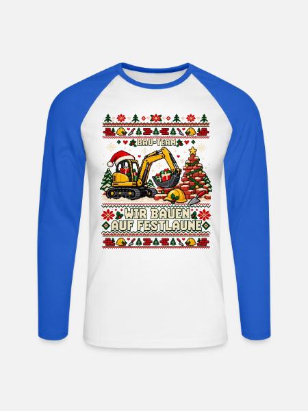 Bau-Team - Wir bauen auf Festlaune - Unisex Baseballshirt langarm - Weiß/Royalblau