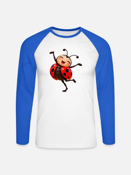 Fröhliche tanzende Marienkäfer - Unisex Baseballshirt langarm - Weiß/Royalblau