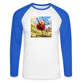 Glückliches Marienkäfer im Garten - Unisex Baseballshirt langarm - Weiß/Royalblau - Vorne - Nik (191cm)