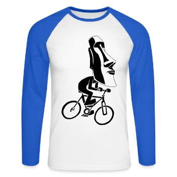Osterinsel-Fahrradtour (Schwarz) - Unisex Baseballshirt langarm - Weiß/Royalblau - Vorne - Nik (191cm)