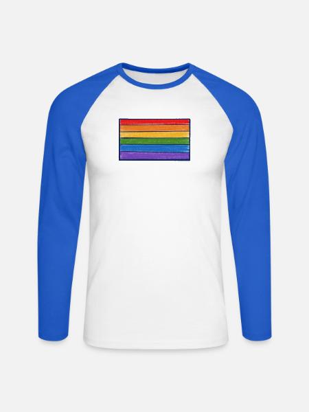 Regenbogenstreifen-Burst - Unisex Baseballshirt langarm - Weiß/Royalblau