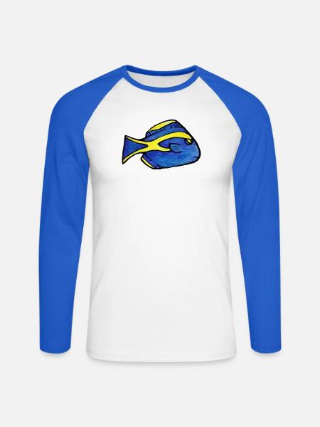 Blauer Kaiserfisch mit gelbem Streifen - Unisex Baseballshirt langarm - Weiß/Royalblau