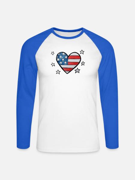 Patriotisches Sternen-und-Streifen-Herz - Unisex Baseballshirt langarm - Weiß/Royalblau