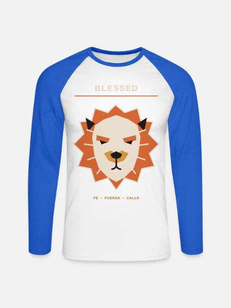 Straßengeometrischer Löwe - Unisex Baseballshirt langarm - Weiß/Royalblau