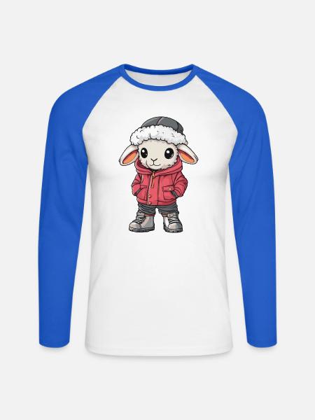 Schaf mit Winterjacke und Fellmütze - Unisex Baseballshirt langarm - Weiß/Royalblau