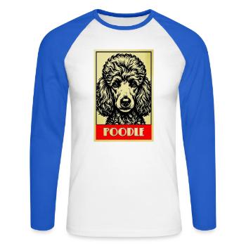 Pudel Hund Retro Vintage Hunde Portrait - Unisex Baseballshirt langarm - Weiß/Royalblau - Vorne - Nik (191cm)