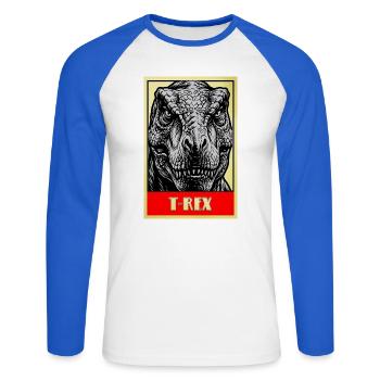 T-Rex Dinosaurier Retro Tyrannosaurus Rex - Unisex Baseballshirt langarm - Weiß/Royalblau - Vorne - Nik (191cm)