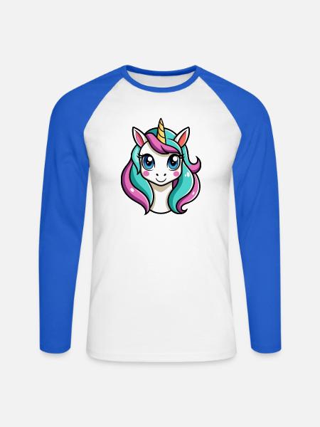 Einhorngesicht - Unisex Baseballshirt langarm - Weiß/Royalblau