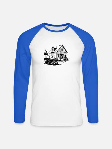Rustikale Scheune mit Traktor - Unisex Baseballshirt langarm - Weiß/Royalblau