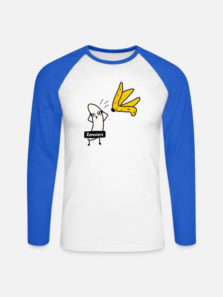 Banane zieht sich aus - Unisex Baseballshirt langarm - Weiß/Royalblau