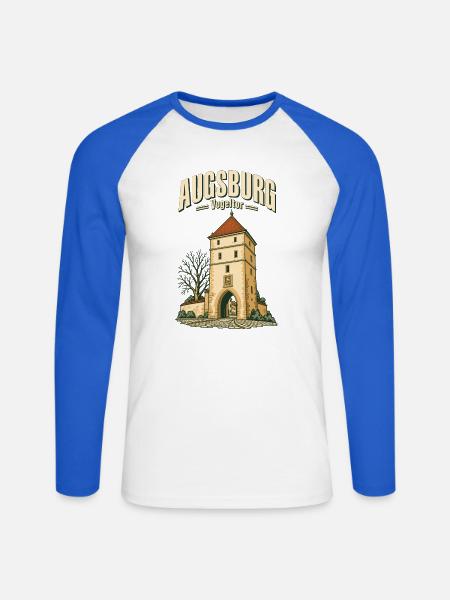 Augsburg Vogeltor - Unisex Baseballshirt langarm - Weiß/Royalblau