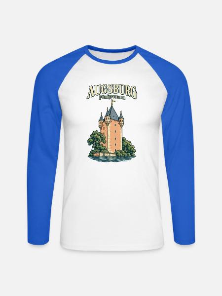 Augsburg Fünfgratturm - Unisex Baseballshirt langarm - Weiß/Royalblau