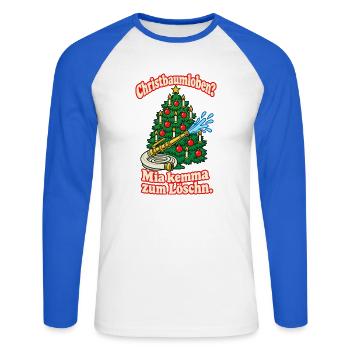Christbaumloben Mia kemma Löschn - Unisex Baseballshirt langarm - Weiß/Royalblau - Vorne - Nik (191cm)