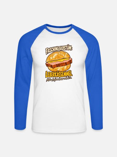 Faschingskostüm Leberkässemmel - Unisex Baseballshirt langarm - Weiß/Royalblau