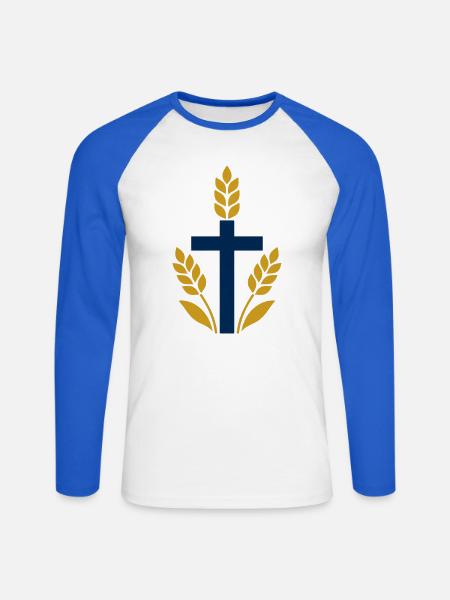 Weizenkreuz mit goldenen Blättern - Unisex Baseballshirt langarm - Weiß/Royalblau
