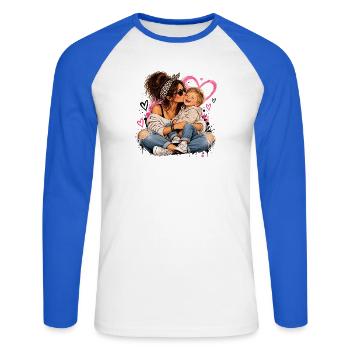 Kuscheltier Liebe: Mutter & Kind - Unisex Baseballshirt langarm - Weiß/Royalblau - Vorne - Nik (191cm)