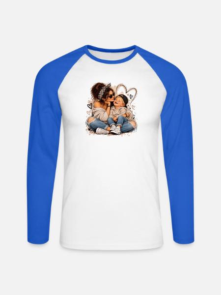 Herzige Mutter-Kind Liebesmomente - Unisex Baseballshirt langarm - Weiß/Royalblau