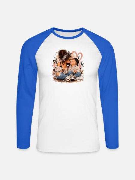 Herzliche Mutter Kind Bonding Illustration - Unisex Baseballshirt langarm - Weiß/Royalblau