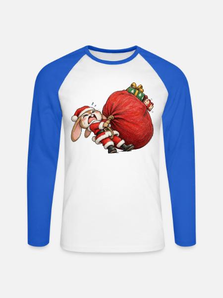 Lustiger Hasen-Riesensack-Winter-Hasen-Humor - Unisex Baseballshirt langarm - Weiß/Royalblau