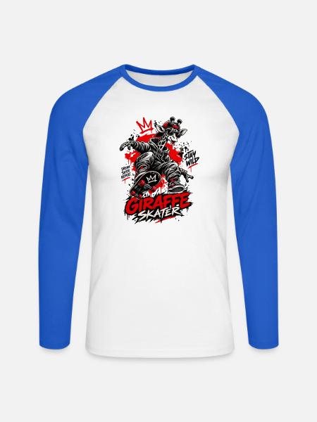 Giraffe Skateboarder Street Art - Unisex Baseballshirt langarm - Weiß/Royalblau