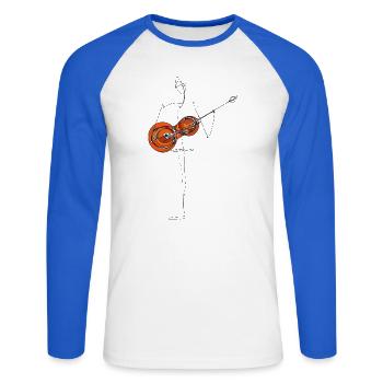 Abstrakte Gitarre in Bewegung - Unisex Baseballshirt langarm - Weiß/Royalblau - Vorne - Nik (191cm)