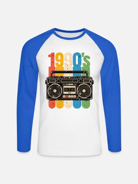 1990er Stereo und Kassetten Nostalgie - Unisex Baseballshirt langarm - Weiß/Royalblau