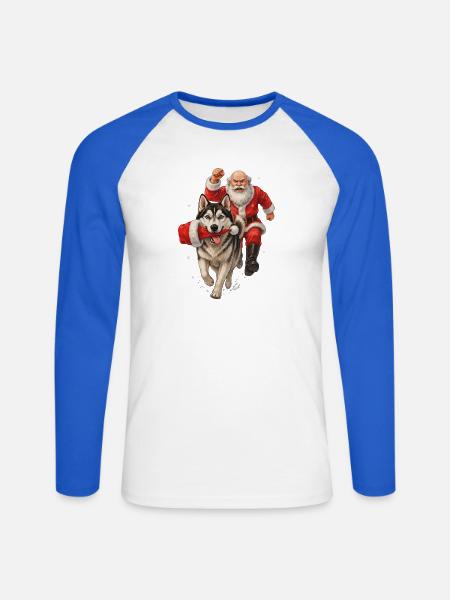 Husky klaut Weihnachtsmannmütze - Unisex Baseballshirt langarm - Weiß/Royalblau