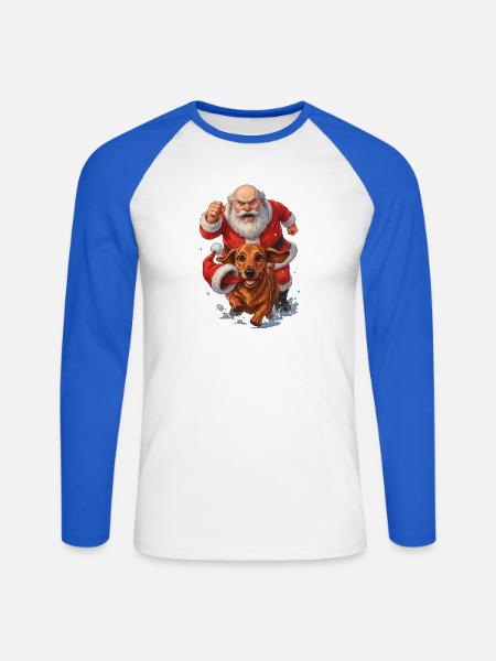 Dackel klaut Weihnachtsmannmütze - Unisex Baseballshirt langarm - Weiß/Royalblau