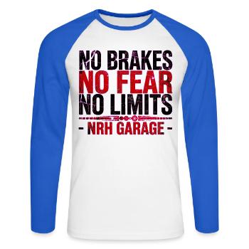 NRH Garage ohne Bremsen - Unisex Baseballshirt langarm - Weiß/Royalblau - Vorne - Nik (191cm)