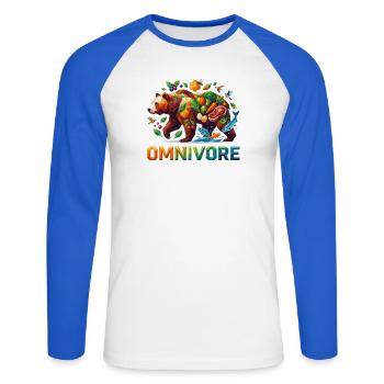 Omnivore_1 - Unisex Baseballshirt langarm - Weiß/Royalblau - Vorne - Nik (191cm)