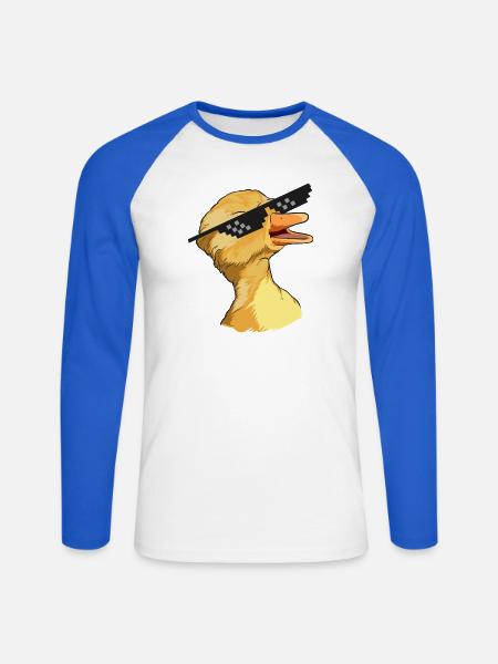 Quakende Meme-Ente mit Sonnenbrille - Unisex Baseballshirt langarm - Weiß/Royalblau