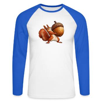 Rotes Eichhörnchen mit einer riesigen Eichel - Unisex Baseballshirt langarm - Weiß/Royalblau - Vorne - Nik (191cm)