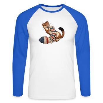 Hermelin ringt mit einer wolligen Socke - Unisex Baseballshirt langarm - Weiß/Royalblau - Vorne - Nik (191cm)