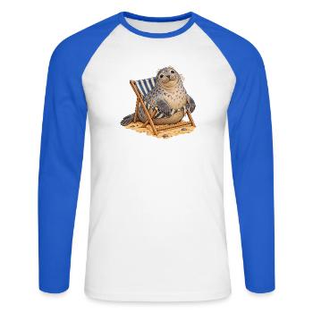 Zerbrochenes Deckstuhl-Siegel - Unisex Baseballshirt langarm - Weiß/Royalblau - Vorne - Nik (191cm)