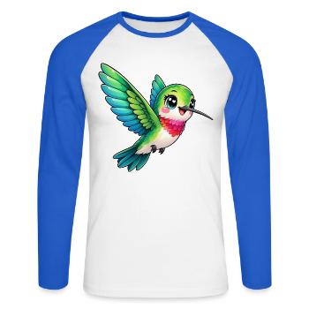 Kawaii Kolibri – Kleiner schillernder Flugkünstler - Unisex Baseballshirt langarm - Weiß/Royalblau - Vorne - Nik (191cm)