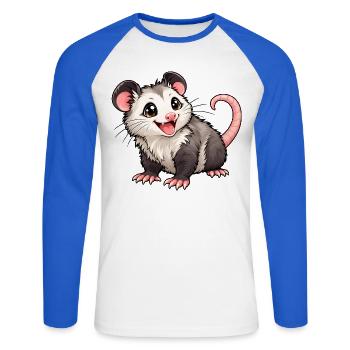 Kawaii Opossum – Süßer Beutelratten-Charme - Unisex Baseballshirt langarm - Weiß/Royalblau - Vorne - Nik (191cm)