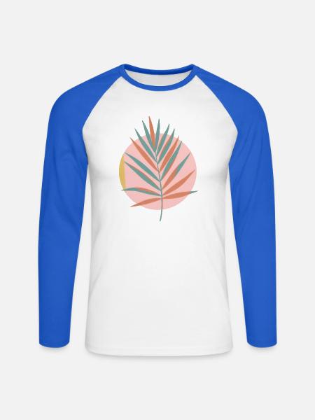 Boho-Tropenpalmenblatt-Ästhetik - Unisex Baseballshirt langarm - Weiß/Royalblau