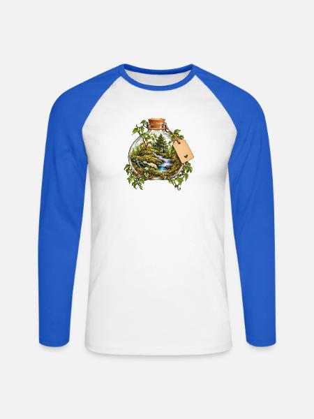 Waldlandschaft im Flaschenarrangement - Unisex Baseballshirt langarm - Weiß/Royalblau