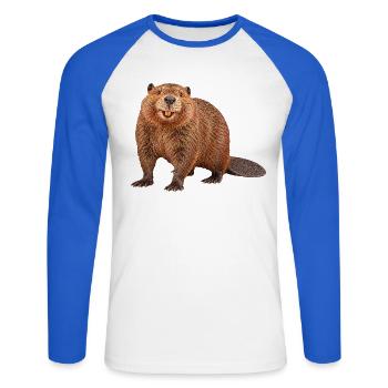 Biber - Unisex Baseballshirt langarm - Weiß/Royalblau - Vorne - Nik (191cm)