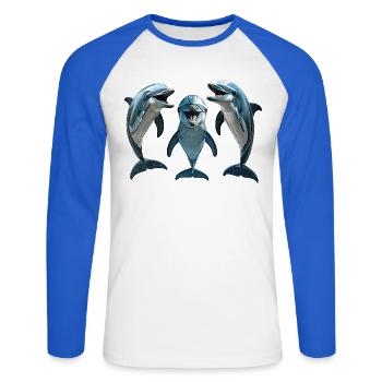 Delfine - Unisex Baseballshirt langarm - Weiß/Royalblau - Vorne - Nik (191cm)