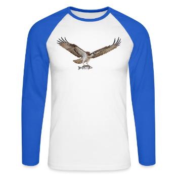Fischadler - Unisex Baseballshirt langarm - Weiß/Royalblau - Vorne - Nik (191cm)
