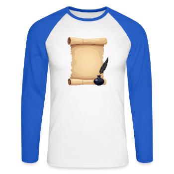 Leere Verfassungsrolle mit Federkiel - Unisex Baseballshirt langarm - Weiß/Royalblau - Vorne - Nik (191cm)