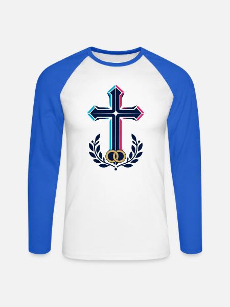 Neon Kreuz mit Lorbeerring - Unisex Baseballshirt langarm - Weiß/Royalblau