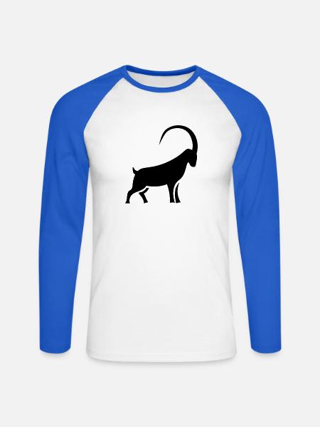 Steinbock -Silhouette mit kräftigen Linien - Unisex Baseballshirt langarm - Weiß/Royalblau