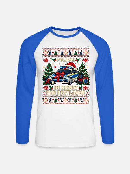 Polizei - Im Dienst der Festlaune - Unisex Baseballshirt langarm - Weiß/Royalblau