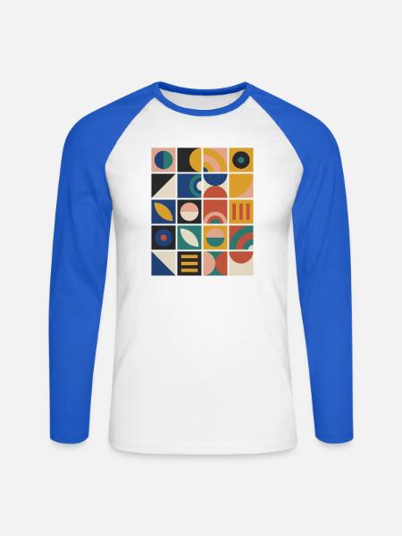 Raster aus geometrischen Kacheln - Unisex Baseballshirt langarm - Weiß/Royalblau