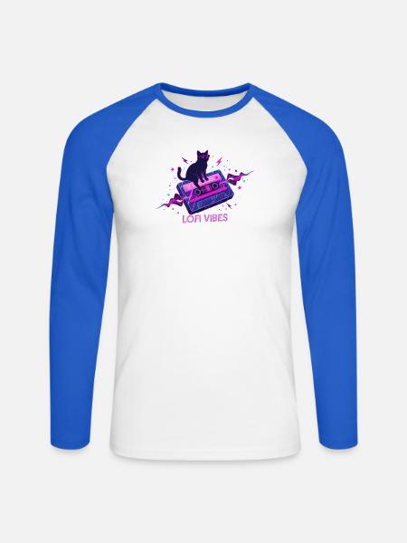 Lofi Vibes Cool Cat Kassette - Unisex Baseballshirt langarm - Weiß/Royalblau