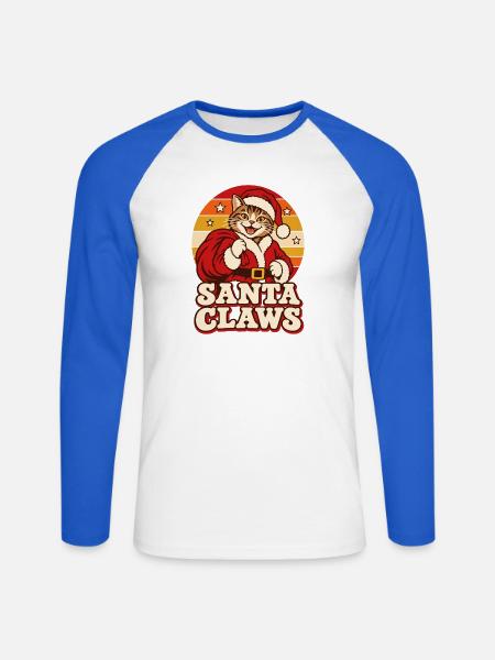 Santa Claws Katze Weihnachten - Unisex Baseballshirt langarm - Weiß/Royalblau