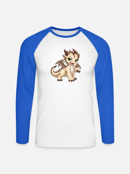 Frecher Champignon Drache – Süßes Drachenbaby - Unisex Baseballshirt langarm - Weiß/Royalblau